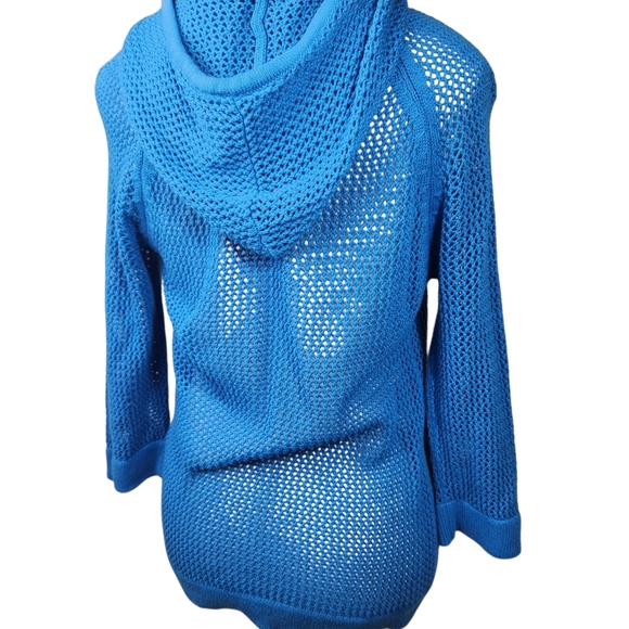 Chico's Vibrant Blue Loose Knit Hoodie Cover Up Size 1 Small - Picture 4 of 9